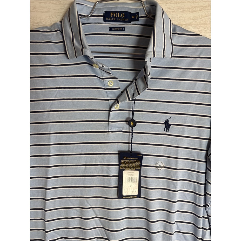 NWT Polo Ralph Lauren Men's Striped Polo Shirt Blue Sz Med 100% Cotton - Picture 2 of 7